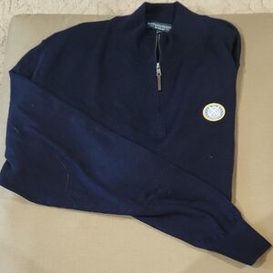 Fairway & Greene Navy Zip-Up Sweater with Emblem